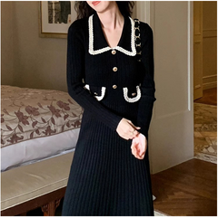 Fashionable Knitted Dress with Polo Collar