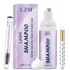 LZM Lash Shampoo Lash Cleaner - Lash Wash Cleaning kit for Cluster Lash/Eyelash Extensions Lash Bath Lash Cleanser Foam Lash Soap Lash Care Oil Free 60ml(3-IN-1 SHAMPOO KIT)