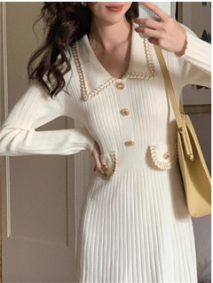 Fashionable Knitted Dress with Polo Collar