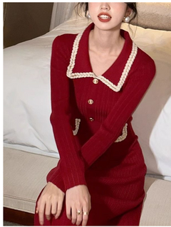 Fashionable Knitted Dress with Polo Collar