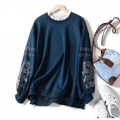 Lace Stitch Embroidered Crew Neck Sweater for Women