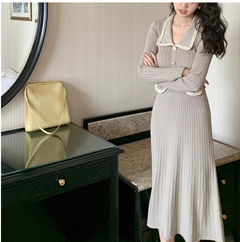 Fashionable Knitted Dress with Polo Collar