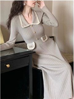 Fashionable Knitted Dress with Polo Collar