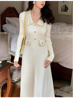 Fashionable Knitted Dress with Polo Collar