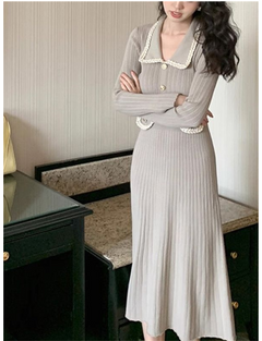 Fashionable Knitted Dress with Polo Collar