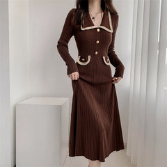 Fashionable Knitted Dress with Polo Collar