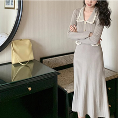 Fashionable Knitted Dress with Polo Collar